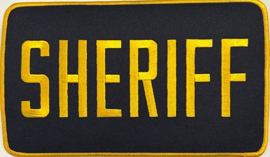 SHERIFF 5" X 9" PATCH - DARK GOLD on BLACK, DK GOLD TRIM - SEW ON.